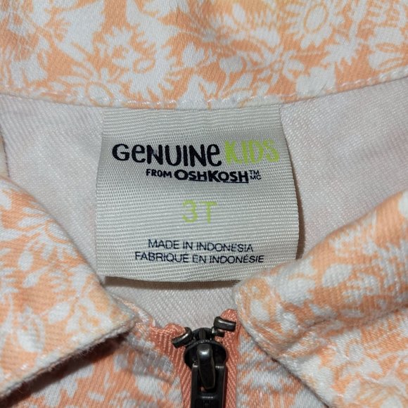 OshKosh Girls Size 3T Floral Print Denim Jean Jacket Peach White Zip Collar - Picture 7 of 7